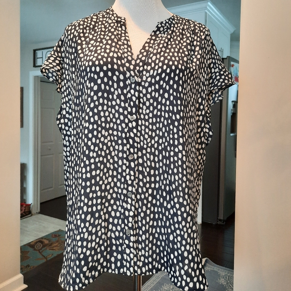 J.Crew Polka-dot Button Front Blouse •Sz Large•